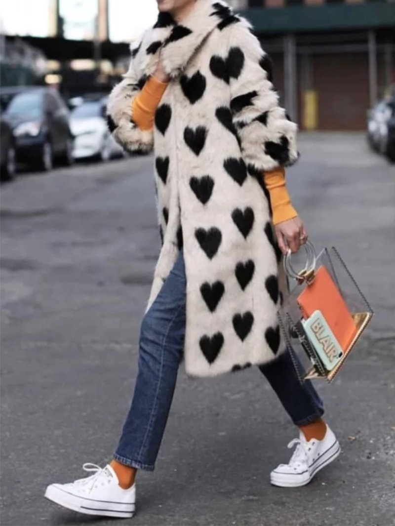 Love Pattern Faux Coat