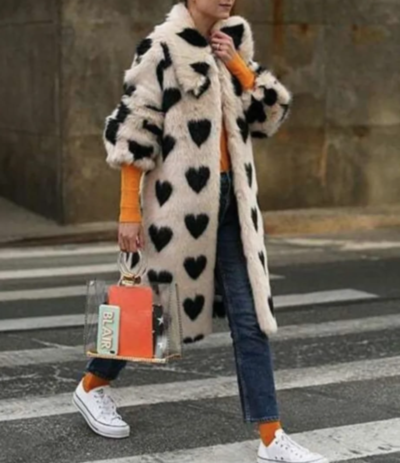 Love Pattern Faux Coat