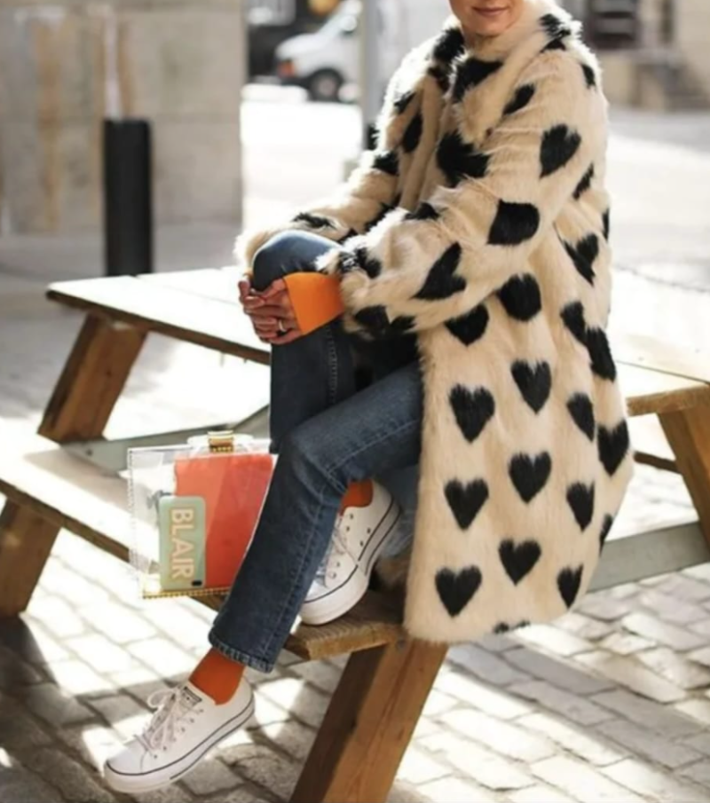 Love Pattern Faux Coat