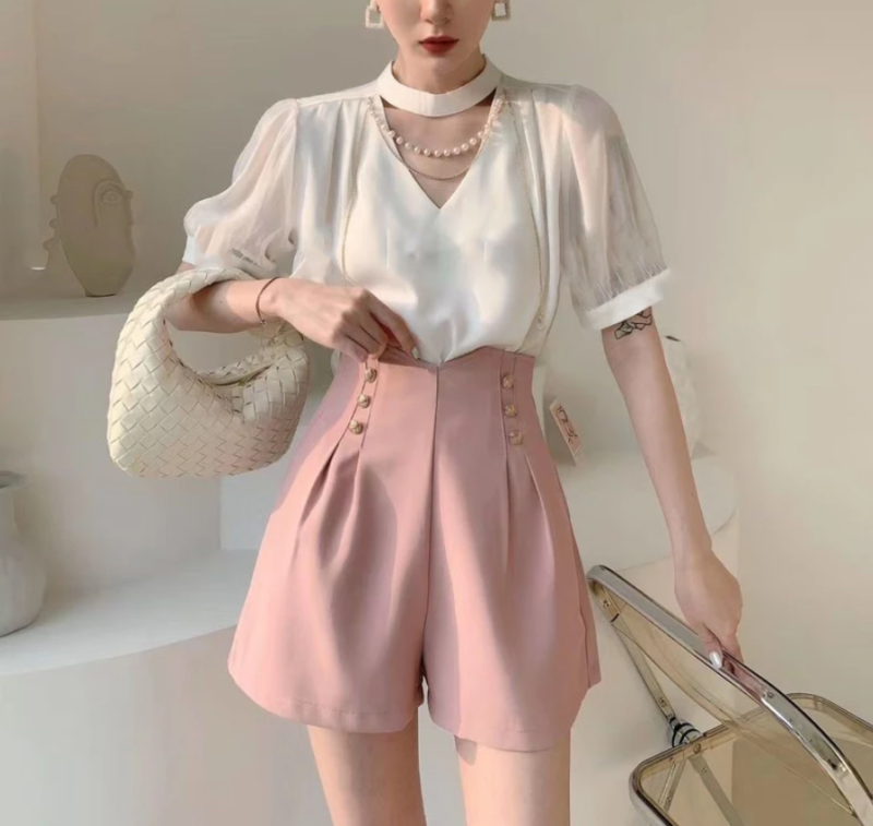 Elegant High Waist Button Shorts