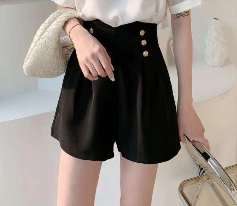 Elegant High Waist Button Shorts