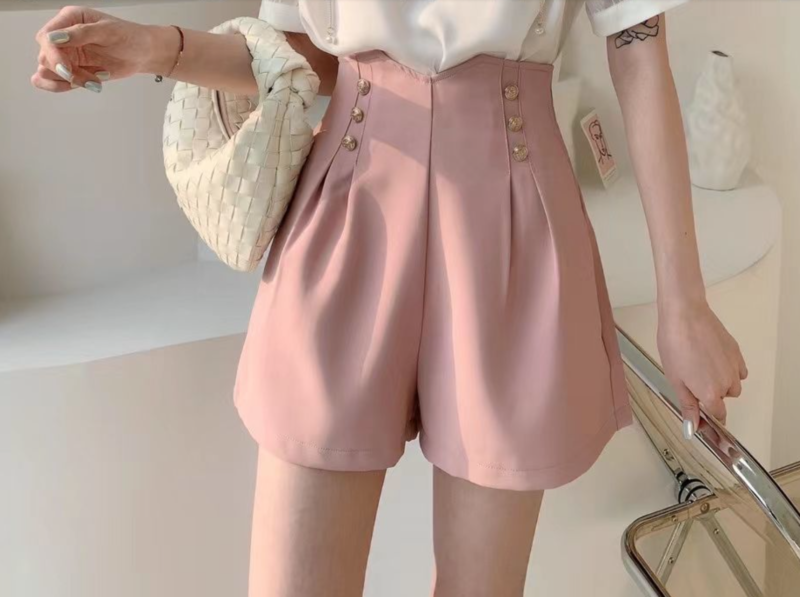 Elegant High Waist Button Shorts