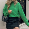 Knitted Turtleneck Top- Green - Enenesis