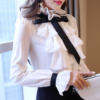 White Ruffles Bow Work Wear