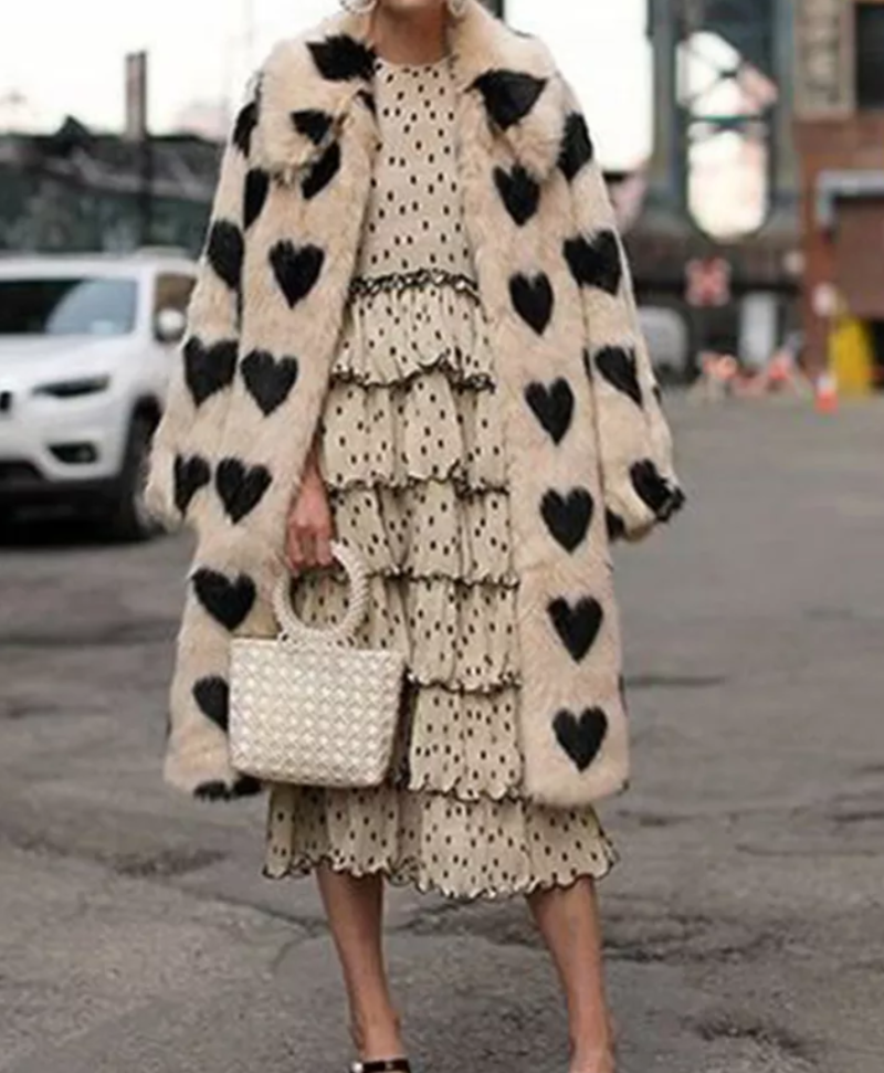 Love Pattern Faux Coat