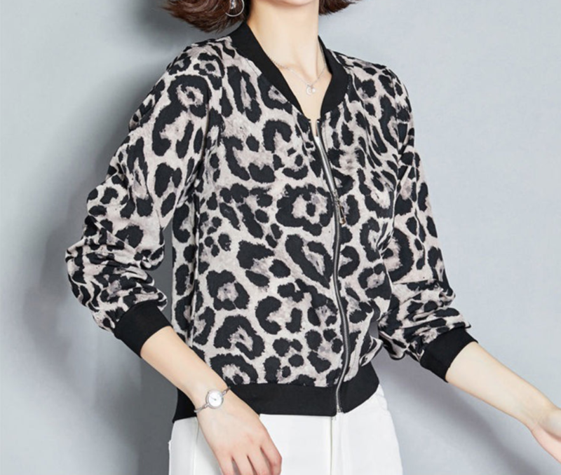 Thin Leopard Print Bomber Jacket