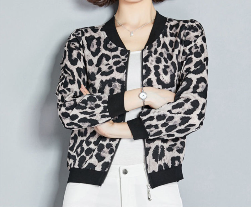 Thin Leopard Print Bomber Jacket