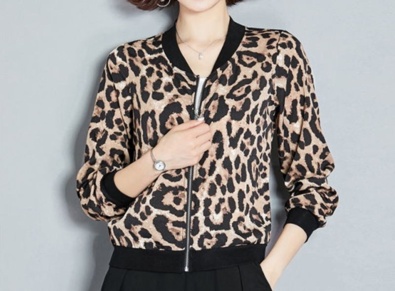 Thin Leopard Print Bomber Jacket