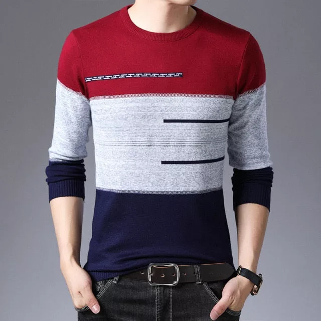 Slim Fit Striped Cotton Pullover