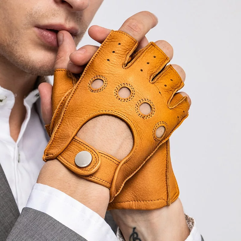 Genuine Leather Slip-Resistant Half Finger Gloves - Enenesis