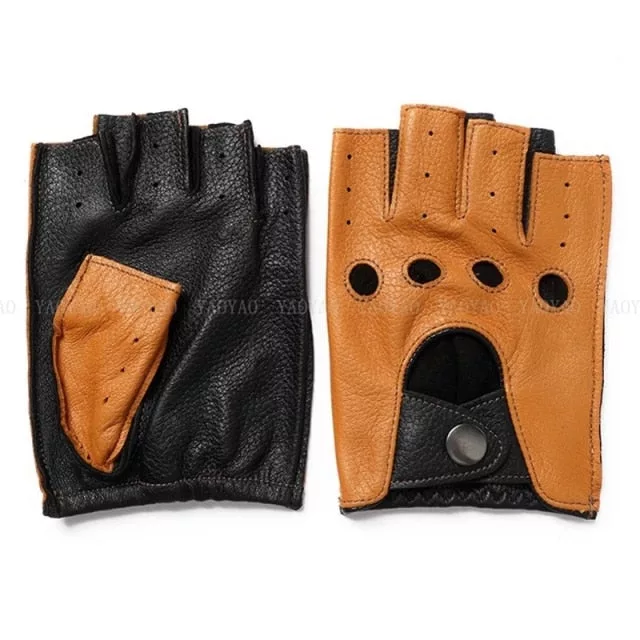 Genuine Leather Slip-Resistant Half Finger Gloves - Enenesis