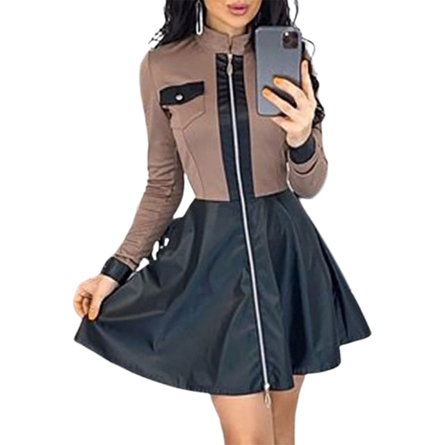 Faux Leather Mini Dress - Enenesis