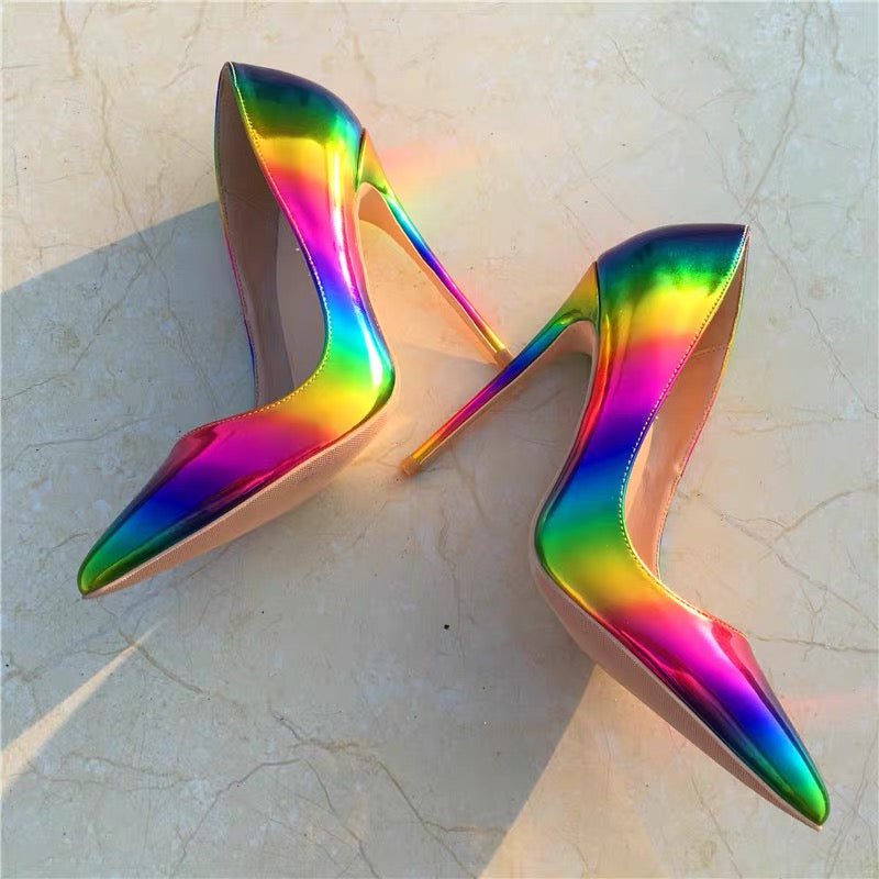 Glossy Rainbow Stilettos Shoes