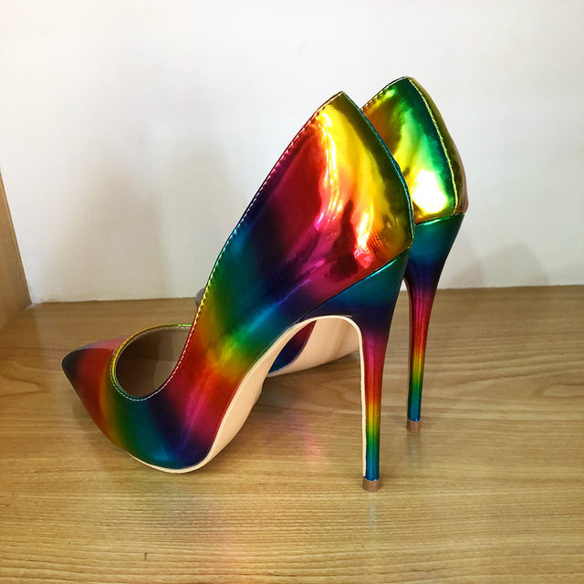 Glossy Rainbow Stilettos Shoes