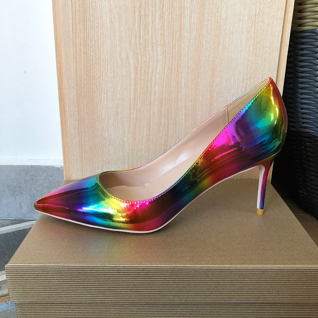 Glossy Rainbow Stilettos Shoes