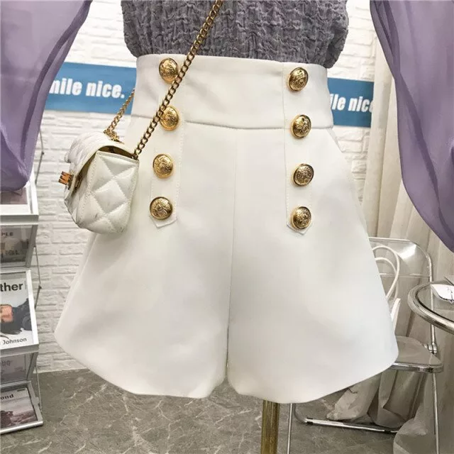 Double-Breasted High Waist Shorts