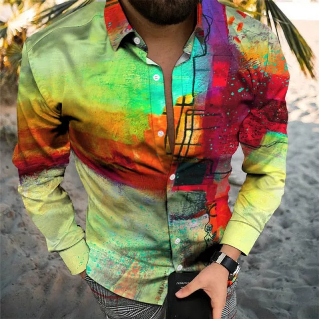 Vintage Print Loose Button Shirt - Enenesis