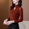 Slim V-Neck Stretch Turtleneck Top