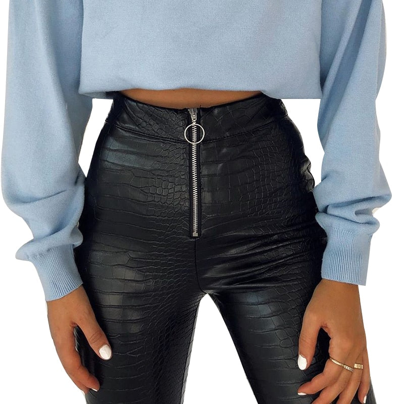 Faux Leather Office Trousers