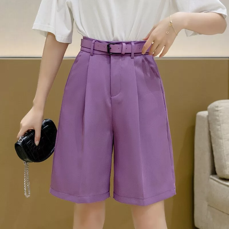 High Waist Purple Black Cotton Shorts - Enenesis