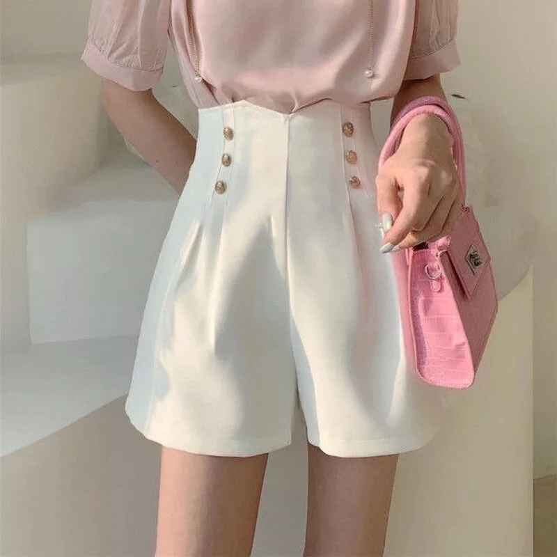 Elegant High Waist Button Shorts