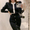 Splitting Knitted Pencil Skirt Suit