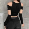 Black One Shoulder Crop Top