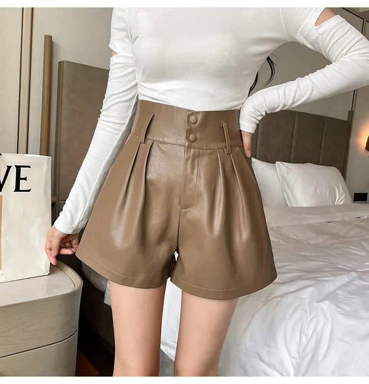 Elegant Faux PU Leather Shorts