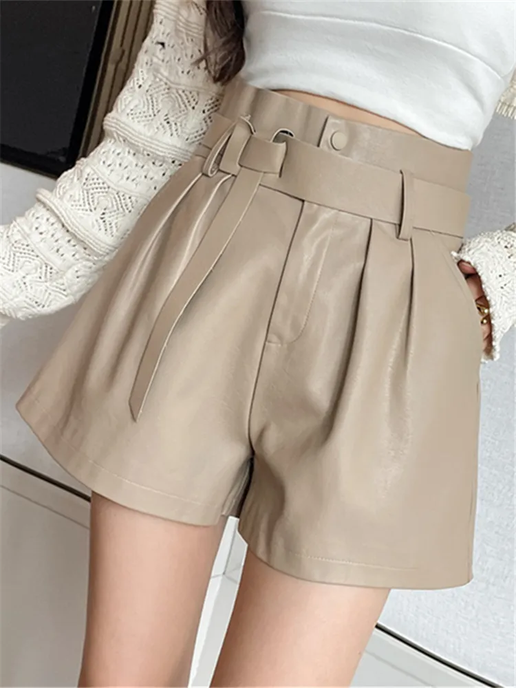 Elegant Faux PU Leather Shorts