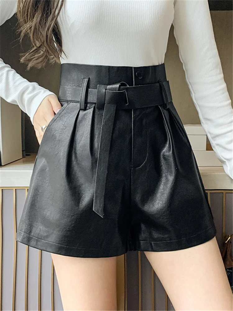 Elegant Faux PU Leather Shorts