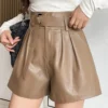 Elegant Faux PU Leather Shorts