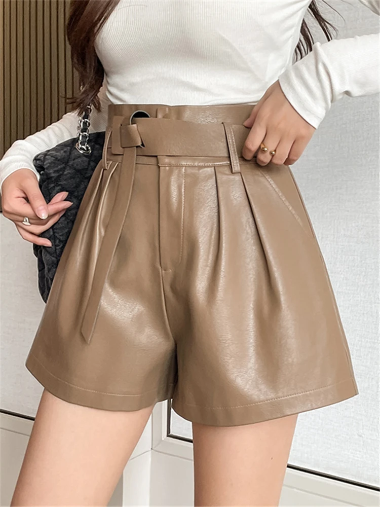 Elegant Faux PU Leather Shorts