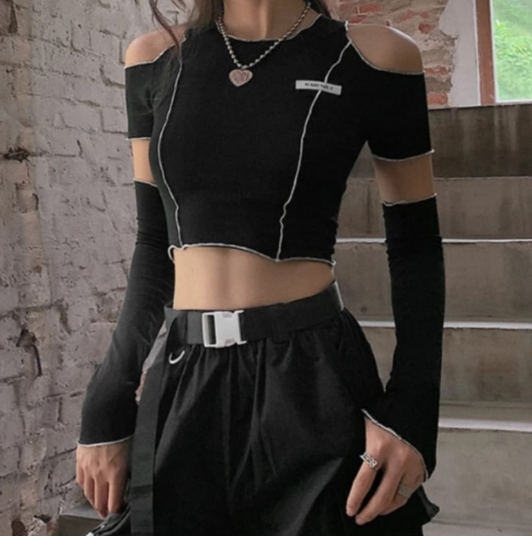 Black One Shoulder Crop Top