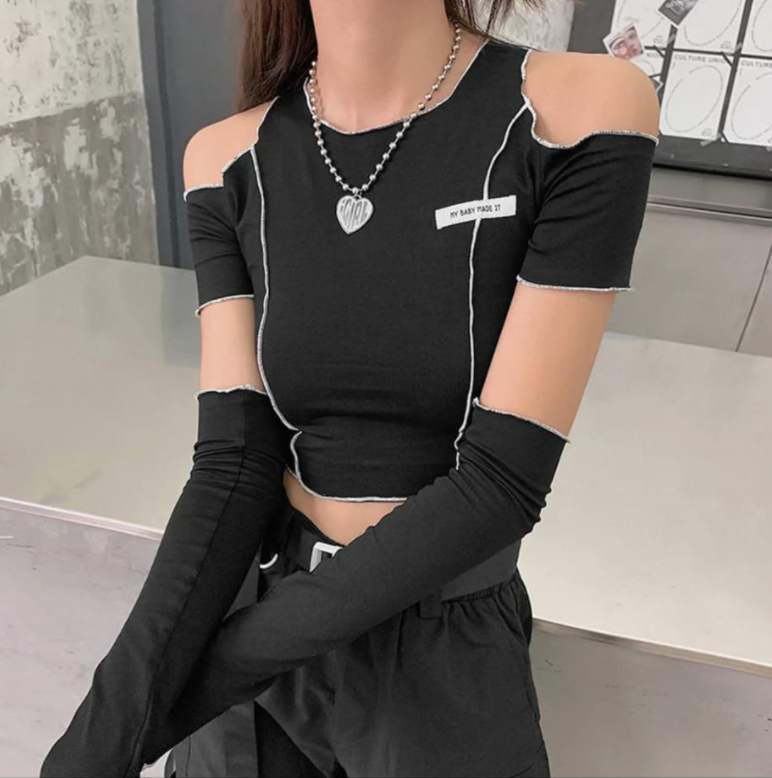 Black One Shoulder Crop Top