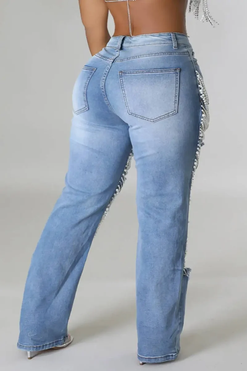 Chic Cutout Pearls Denim Jeans