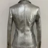 High-end Lion Buttons Silver Leather Blazer