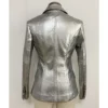 High-end Lion Buttons Silver Leather Blazer