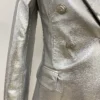 High-end Lion Buttons Silver Leather Blazer