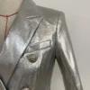 High-end Lion Buttons Silver Leather Blazer