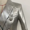 High-end Lion Buttons Silver Leather Blazer