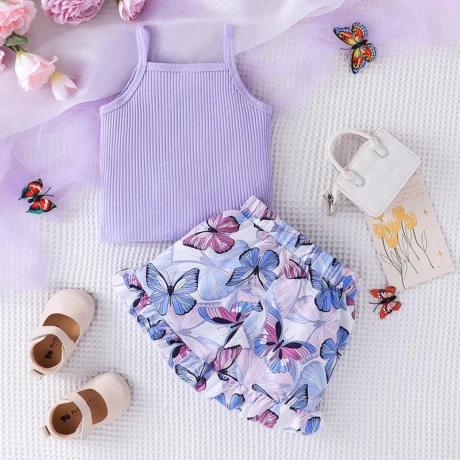 Purple Butterfly Print Short Suit - Enenesis