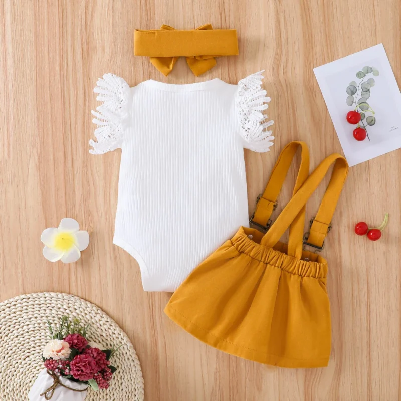 3Pcs Baby Girl Suspender Skirt Set