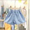 Girls Cute Bow Denim Shorts Skirt