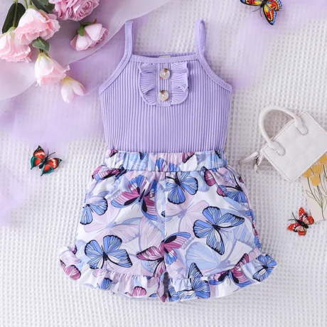 Purple Butterfly Print Short Suit - Enenesis