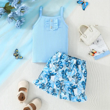 Purple Butterfly Print Short Suit - Enenesis
