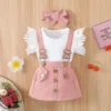 3Pcs Baby Girl Suspender Skirt Set