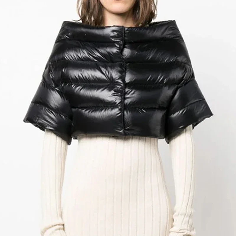 Chic Shiny Black Cropped Puffer Jacket