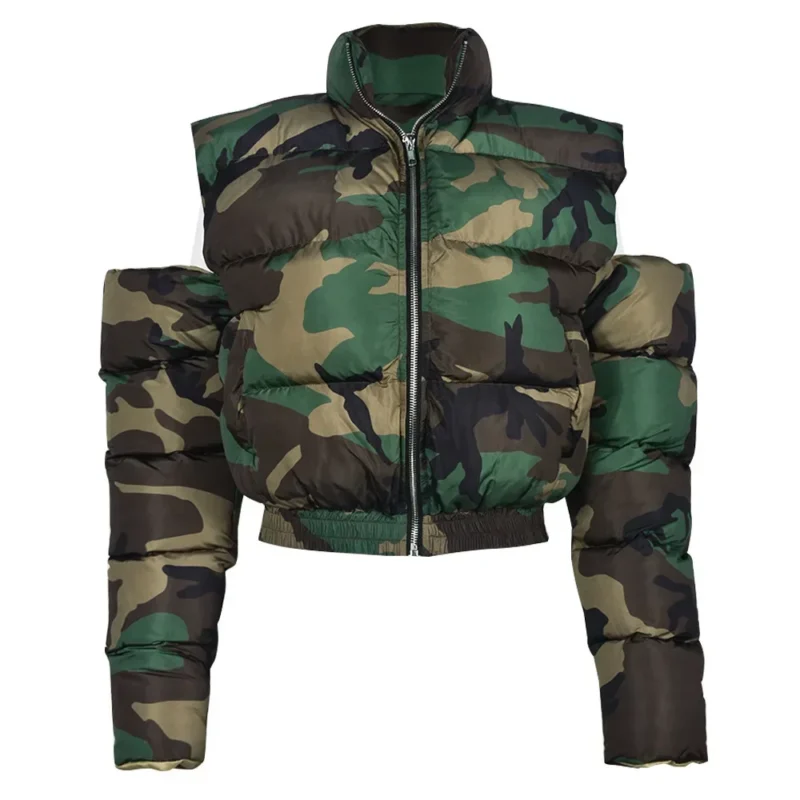 Chic Camouflage Cropped Quilted Jacket