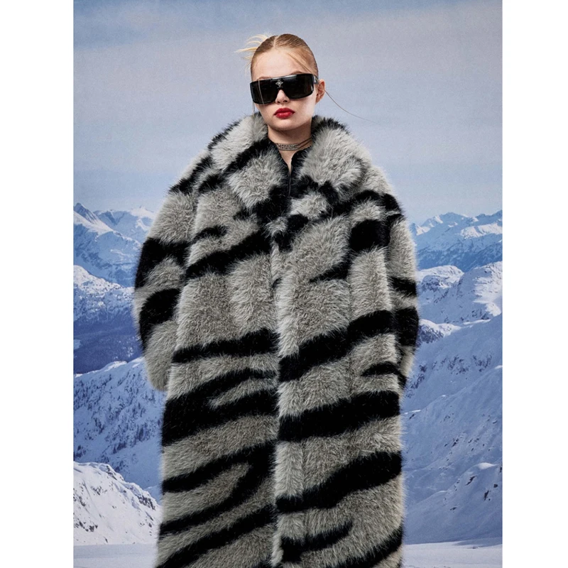 Women's Zebra Print Fur Coat - Enenesis