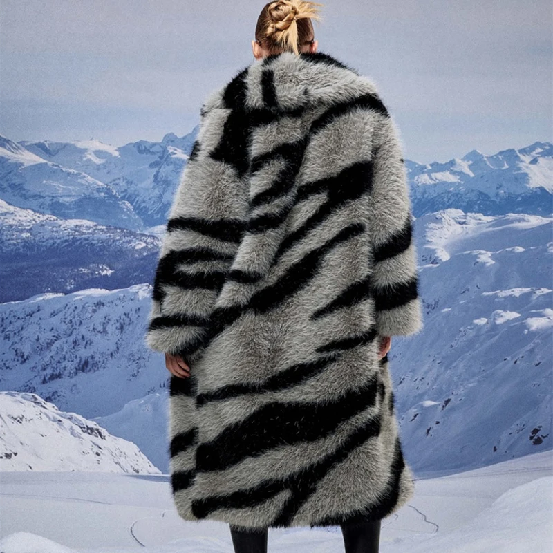 Women's Zebra Print Fur Coat - Enenesis